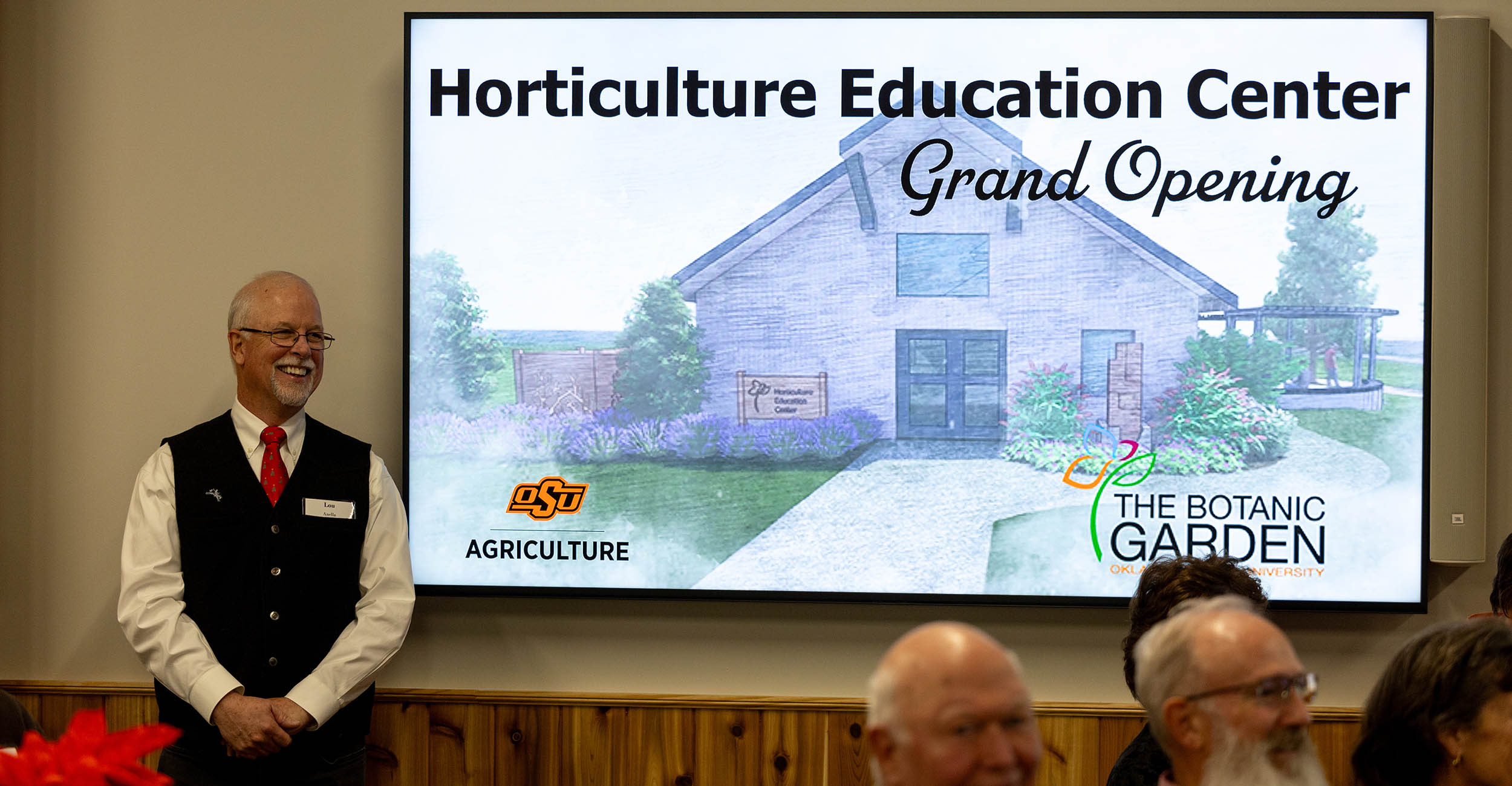 Lou Anella, director of The Botanic Garden at OSU, discusses community horticulture programming during the Horticulture Education Center grand opening presentation. (Photo by Mitchell Alcala, OSU Agriculture)