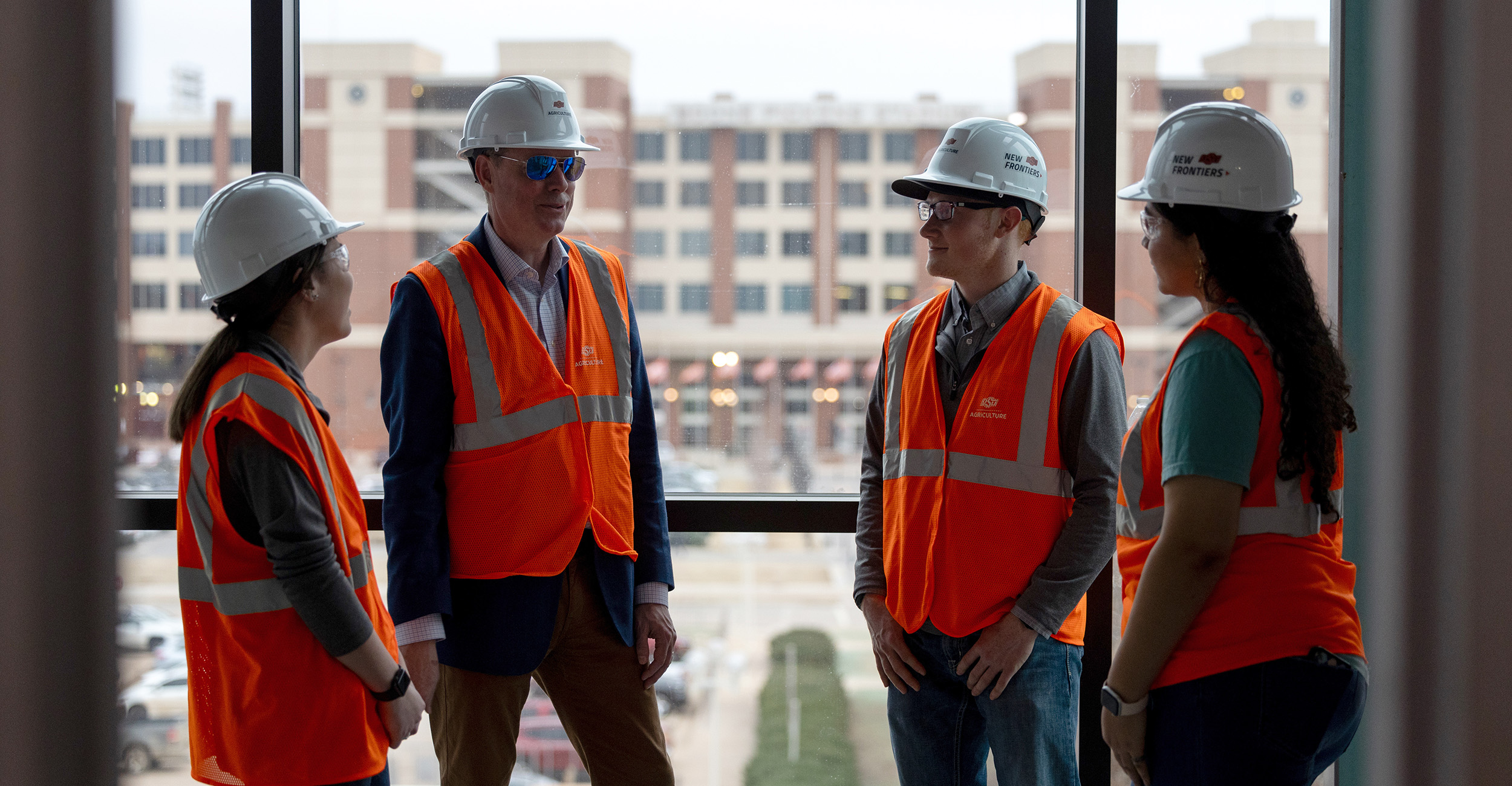 Jayson Lusk with Ferguson College of Agriculture students on the New Frontiers construction site