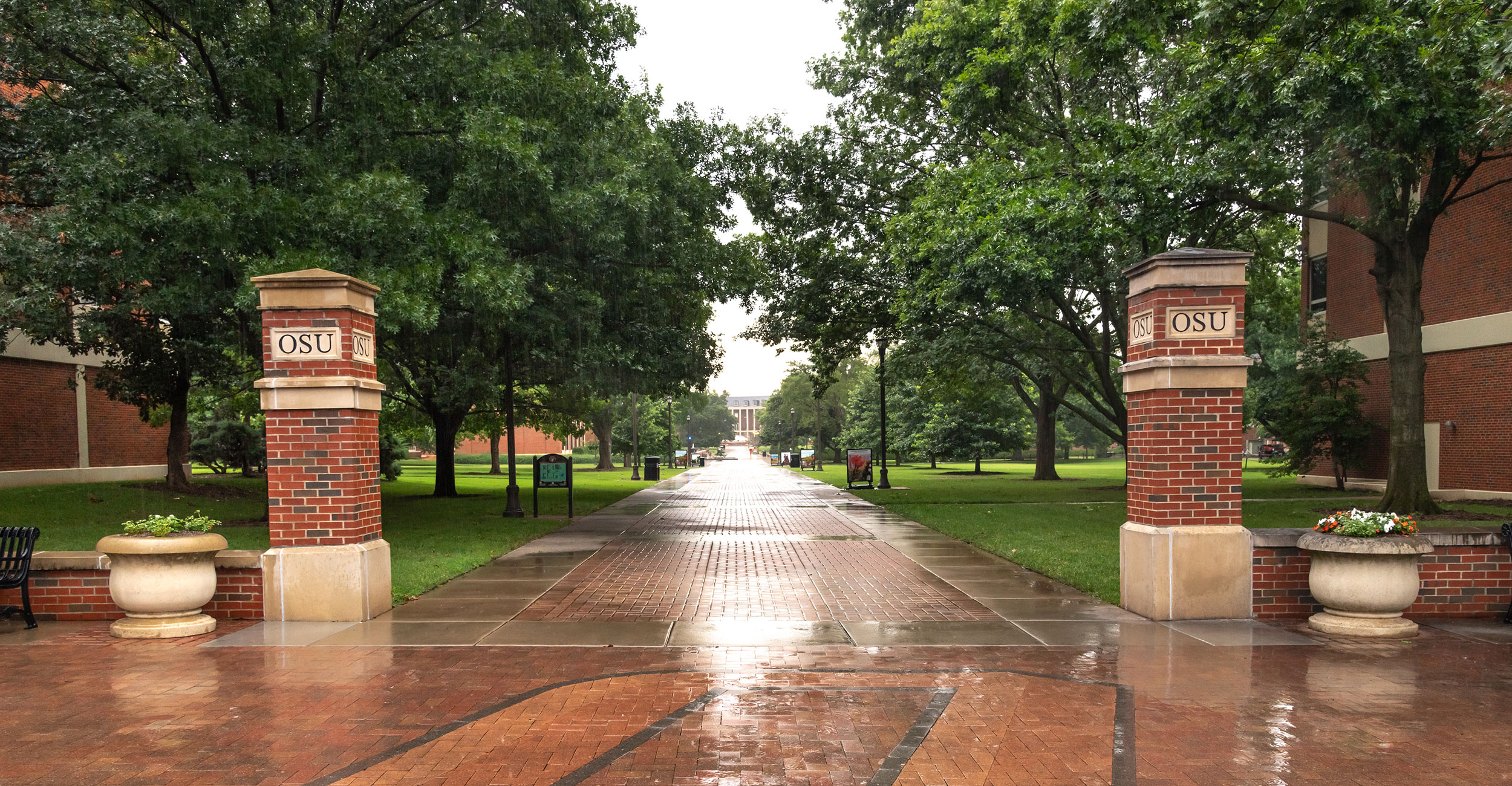 OSU's Stillwater campus in the rain.