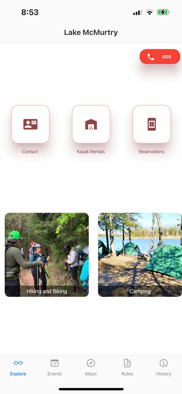 Screenshot from the Lake McMurtry Friends app