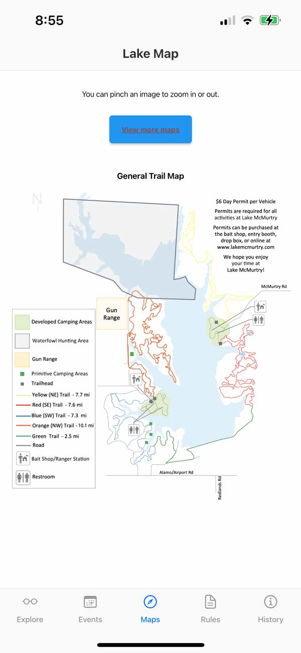 Screenshot from the Lake McMurtry Friends app