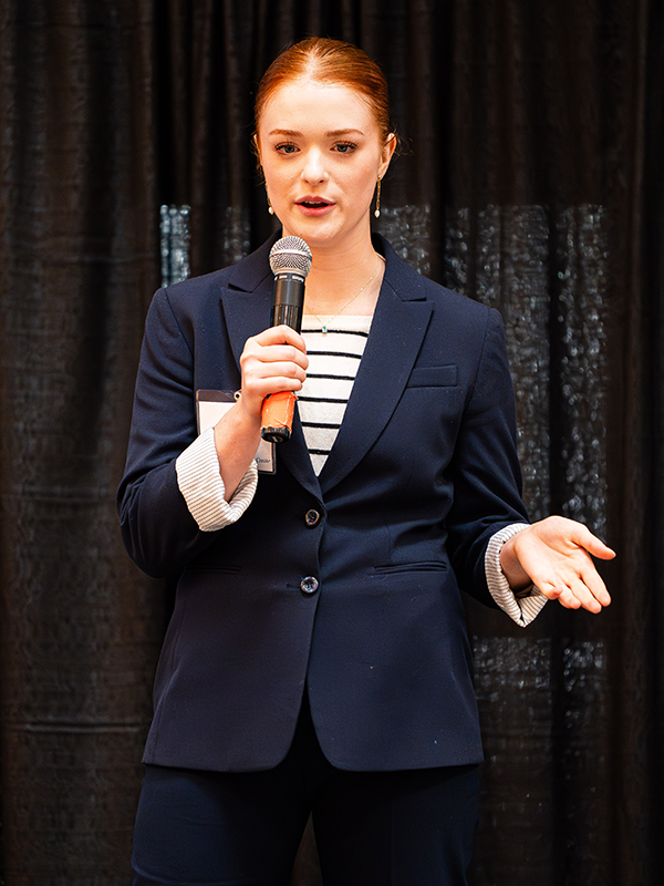 Aubrey Fudge Aubrey Fudge delivers a business pitch.