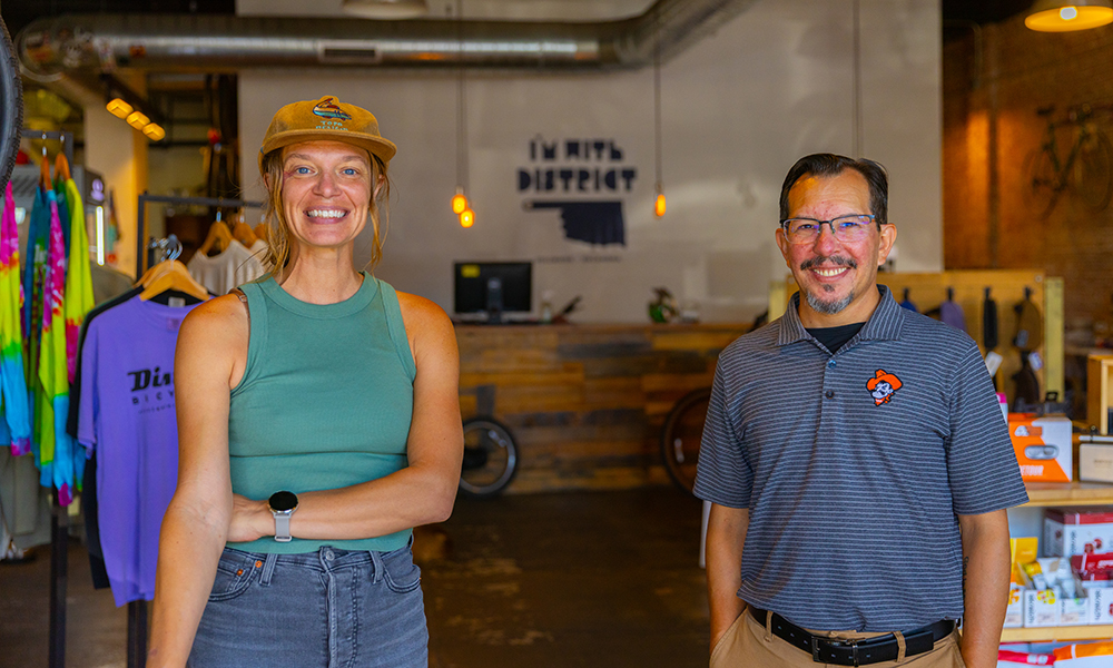 Chris Franklin (right) at District Bicycles with co-owner Crystal Wintle
