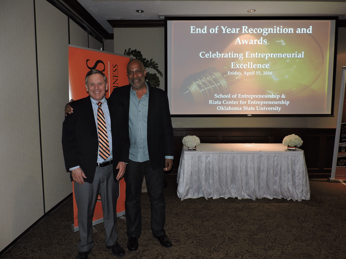 Dr. Bruce Barringer and Dr. Craig Watters present the 2016 School of Entrepreneurship End-of-Year Banquet