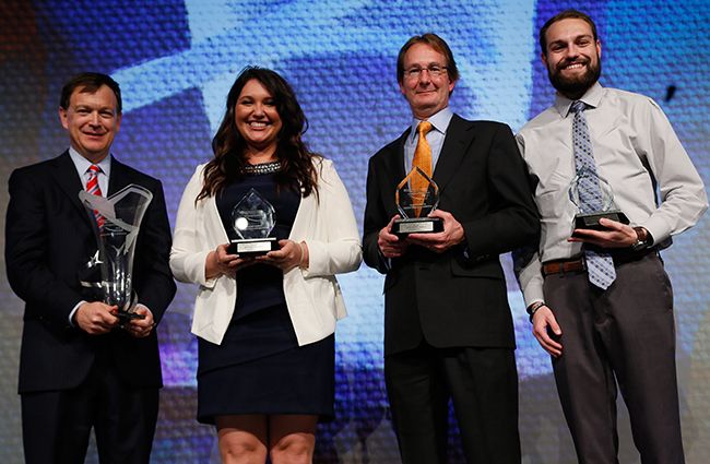 Spears School professor Richard Gajan with OSU students Haley Kurtz and Kevin Keith place first in Governor's Cup High Growth Graduate Division