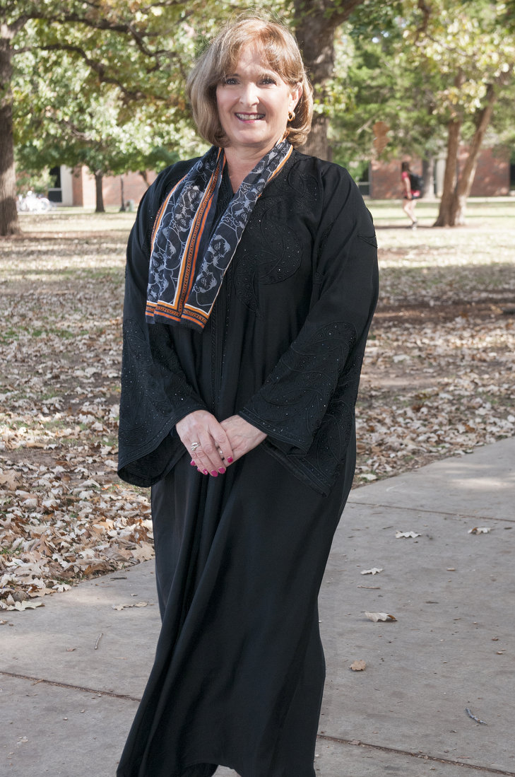 Finance professor Betty Simkins wore a traditional abaya to speak at the Saudi university.