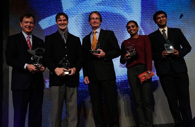 Spears School professor Richard Gajan with OSU students Gabriel Bahr, Sourabh Biswas and Samyukta Koteeswaran place third in High Growth Graduate Division