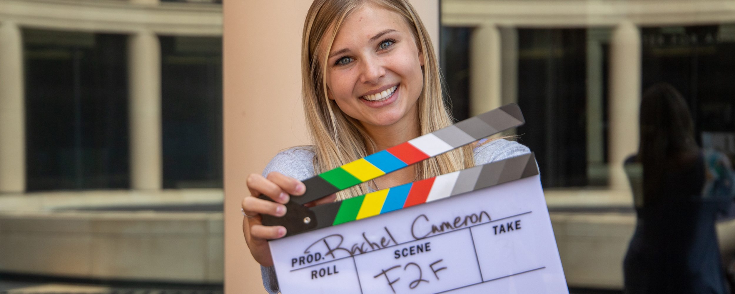 Rachel Cameron with her slate.