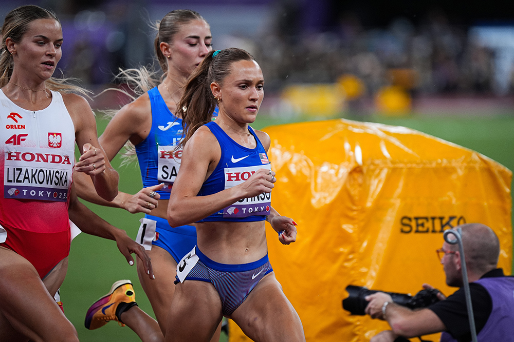 Sinclaire Johnson runs a race in Tokyo.