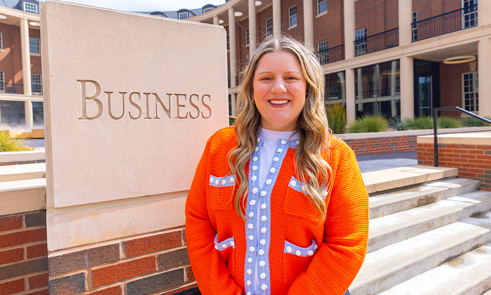 Stacey Brandhorst outside OSU's Business Building
