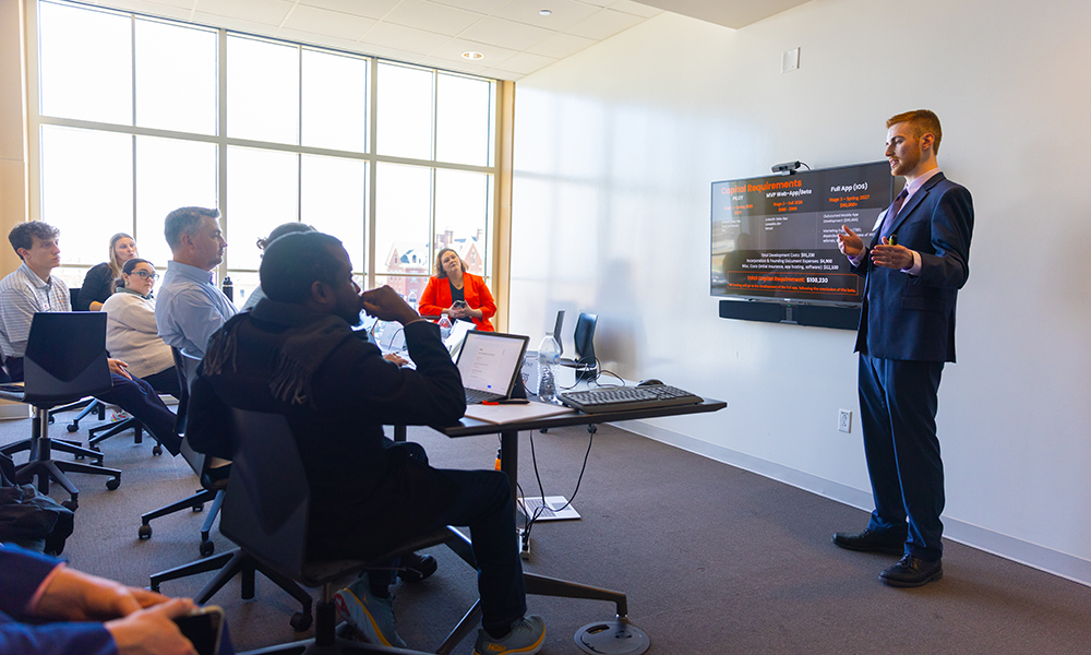 Thomas Kettles A student presents a business plan.