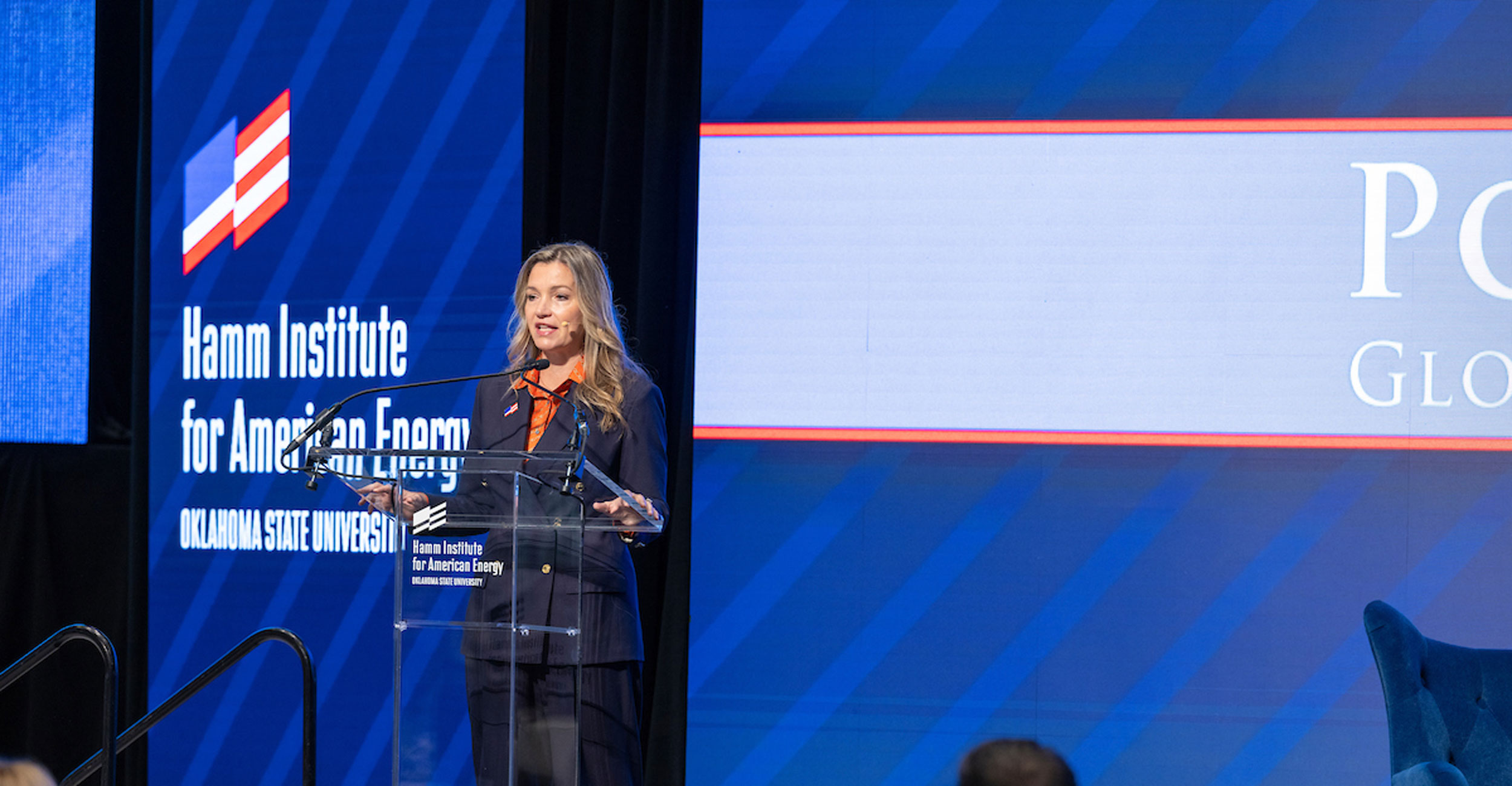 Dr. Ann Bluntzer Pullin, executive director of the Hamm Institute, speaks at the Powering AI: Global Leadership Summit.