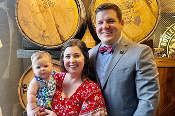 Patrick, his wife Megan, and their daughter Charlotte after finishing the Master Cicerone exam in October 2023