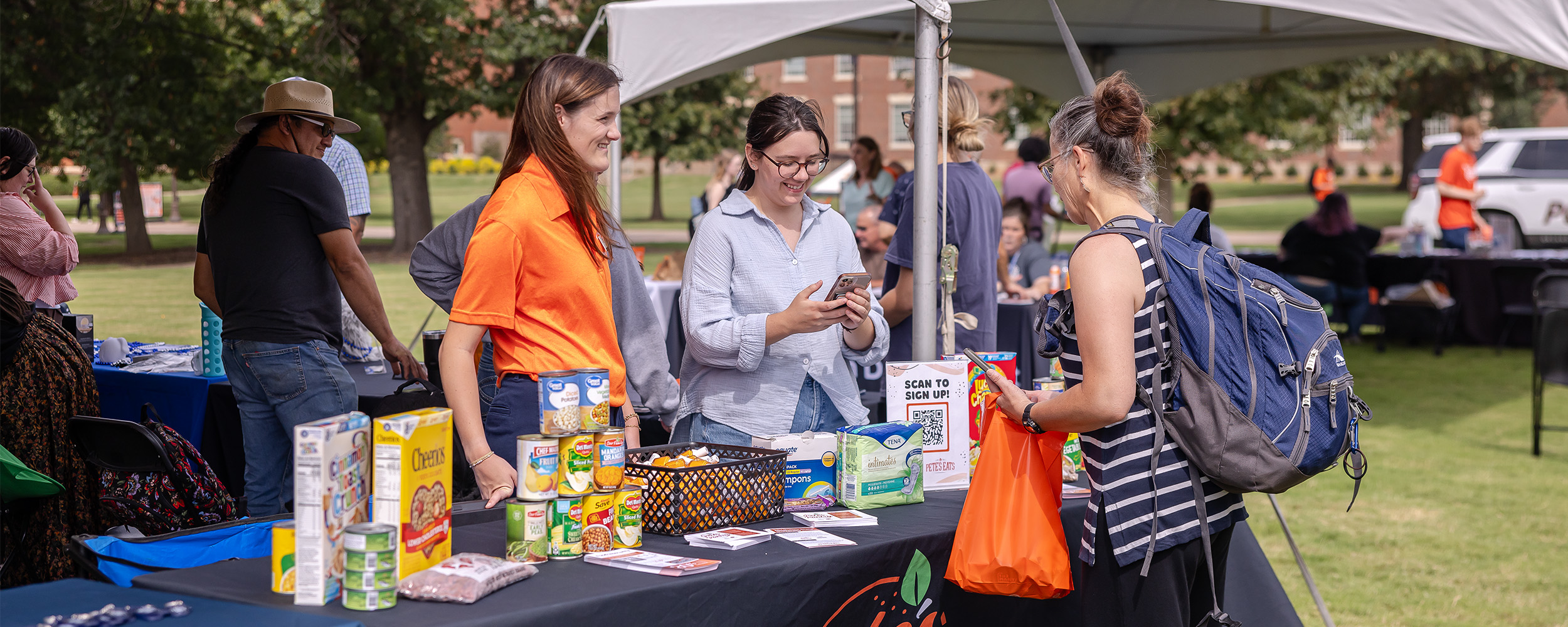A group learns about the food pantry
