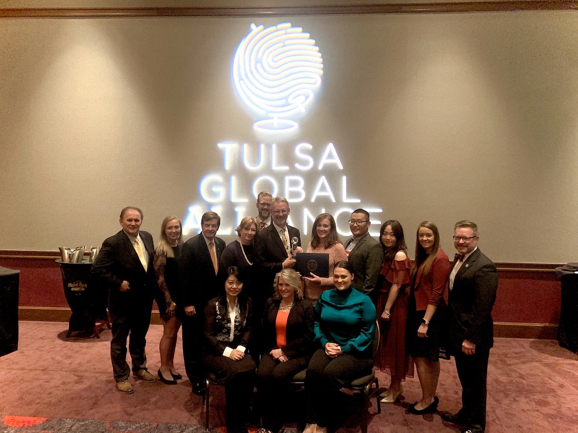 The Oklahoma State University School of Global Studies and Partnerships (SGSP), whose representatives are shown here, has been named one of this year’s Global Vision Awards recipients from the Tulsa Global Alliance (TGA).