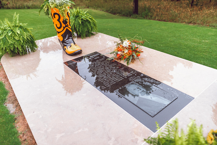 Boone Pickens' gravesite is adjacent the "Holdenville House," now located at Karsten Creek Golf Club on the OSU-Stillwater campus.