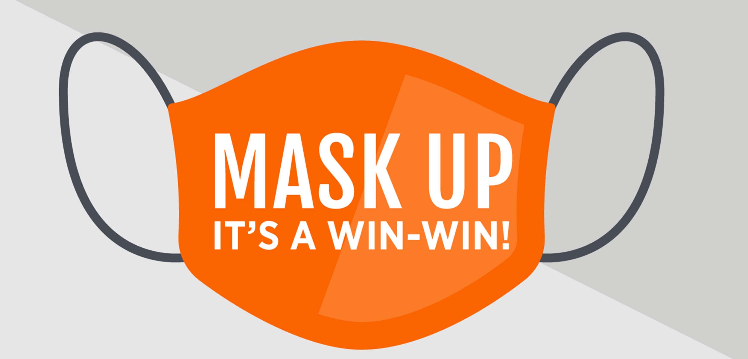 An orange mask with the word "MaskUp" written across it.