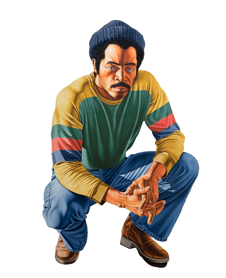 Illustration of a person crouching with hands clasped, wearing a knit cap, striped long-sleeve shirt, jeans and boots against a plain background.