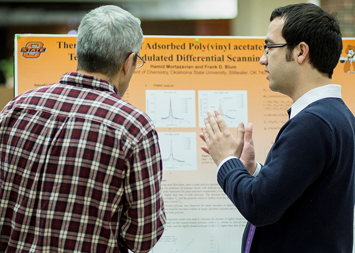 Science poster presentations, organized by several OSU colleges and departments during Research Week, are a good way for students to learn to explain their research.