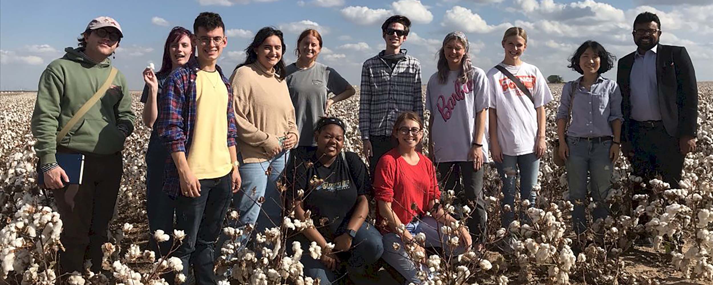 students in cotton field