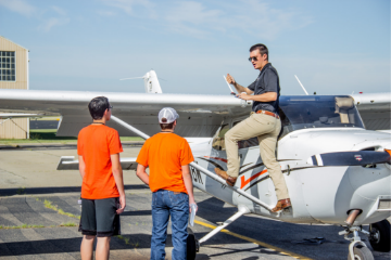 Aviation student with campers