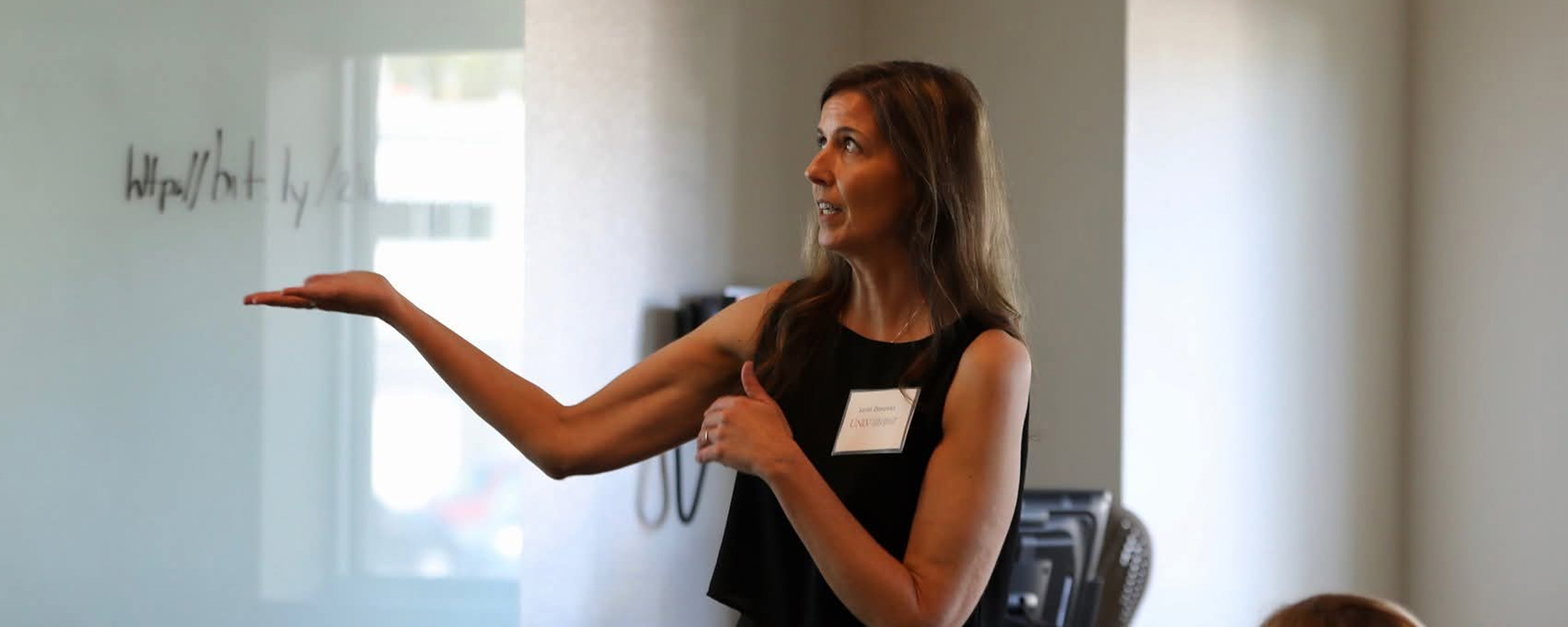 An image of Dr. Sarah Donovan teaching a class