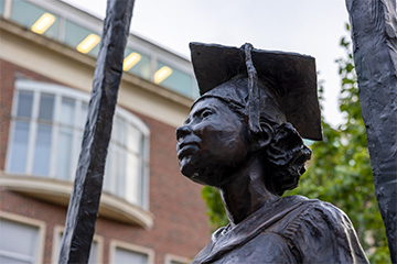 A side angle of the Nancy Randolph Davis statue located on campus.