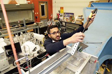 CEAT Scholar Saqib Raza spends a lot of time in associate professor Dr. Khaled Sallam's lab at OSU-Tulsa's Helmerich Research Center