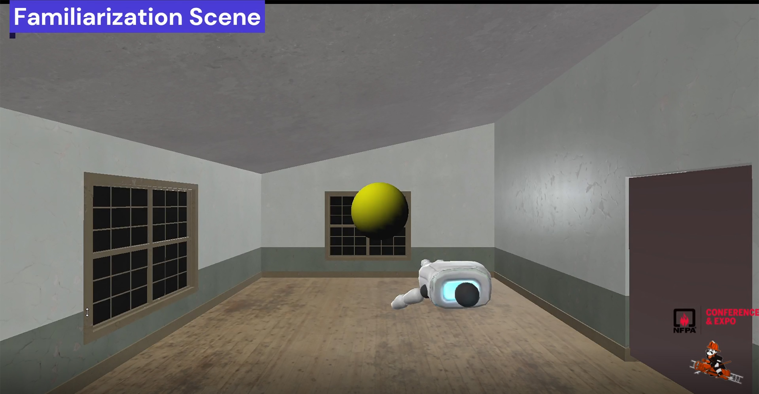 This is a virtual reality simulation where the user tracks their progress by following objects in the simulation to show them where they are located.