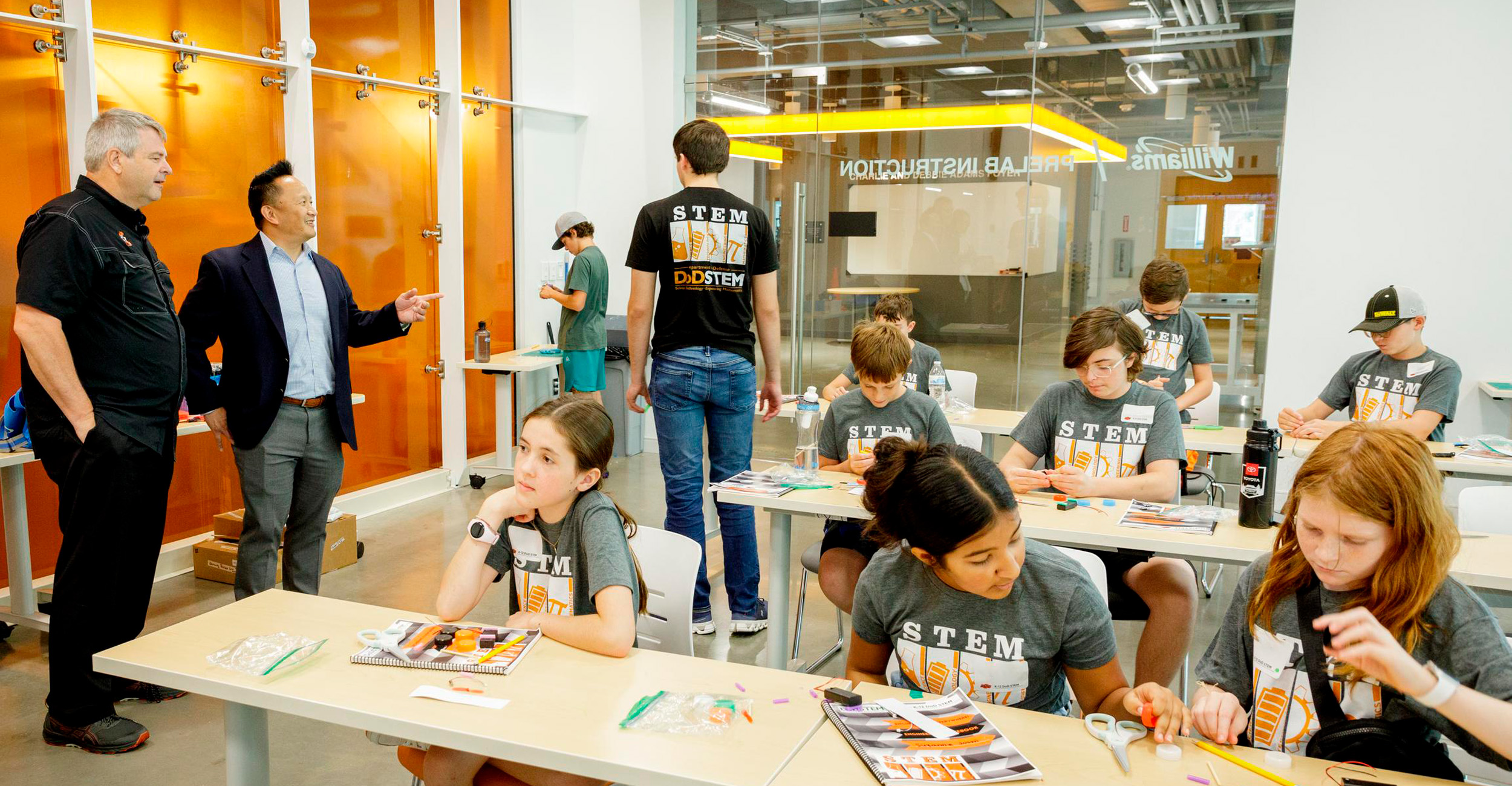 Dr. Paul Tikalsky and Louie Lopez, director of DoD STEM visit with OSU CEAT STEM camps across Oklahoma.