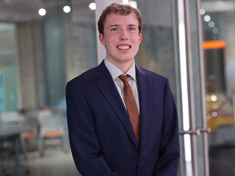 Camden McDonald stands inside Engineering South