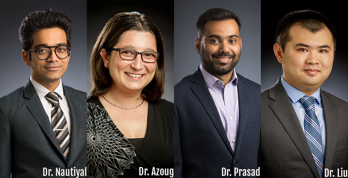 A collage of four professional headshots.