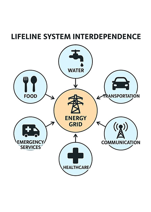 Shown is a figure displaying the interdependence of critical infrastructure during a disaster.