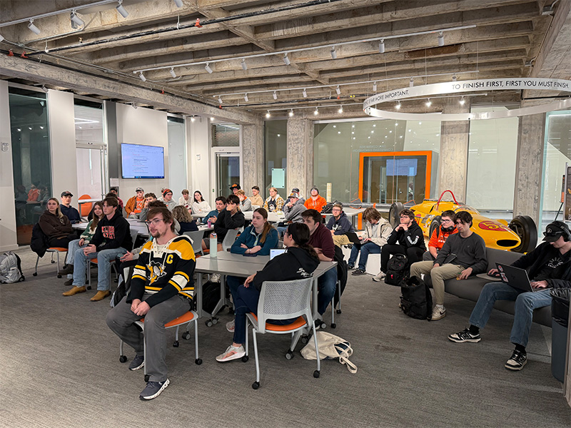 A group of OSU students attend a meeting for Pistol Pete's Propulsion Posse.