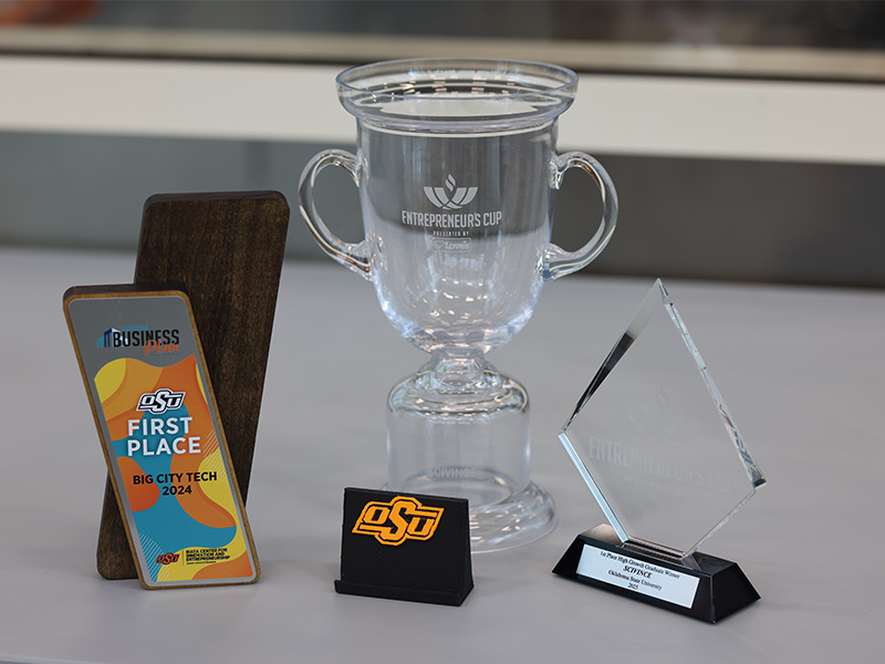 A trophy, a cup, and a plaque displayed on a table, showcasing achievements and recognition.