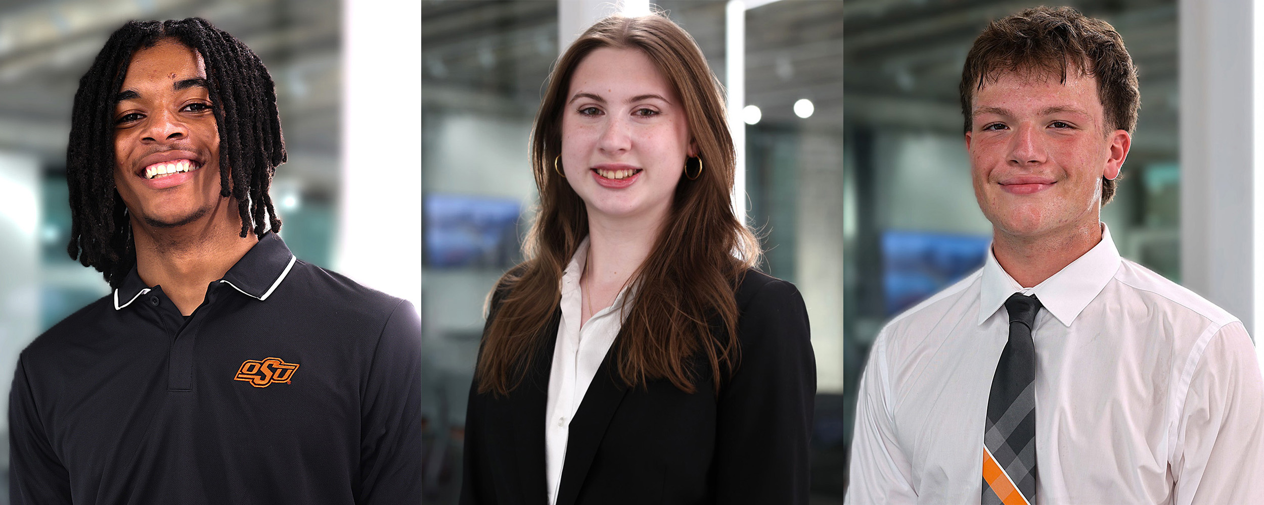 Three student professional portraits of our 2026 W.W. Allen Scholars.