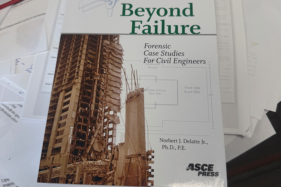 The cover of the book Beyond Failure: Forensic Case Studies for Civil Engineers shows a damaged high‑rise concrete structure alongside engineering diagrams, identifying the publication by ASCE Press and its focus on structural failure analysis.