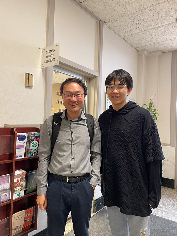 Dr. Zheyu Jiang (left) and Zeyuan Song are pictured together. Both were part of a research effort in the School of Chemical Engineering at Oklahoma State University to revolutionize soil moisture monitoring.