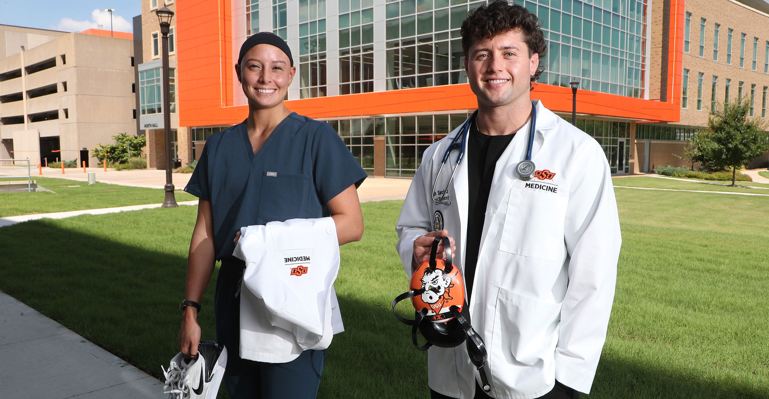 Former OSU women's basketball player Rylee Langerman, left, and former OSU wrestler Joey Sanchez just started their first year of medical school at OSU College of Osteopathic Medicine in Tulsa.