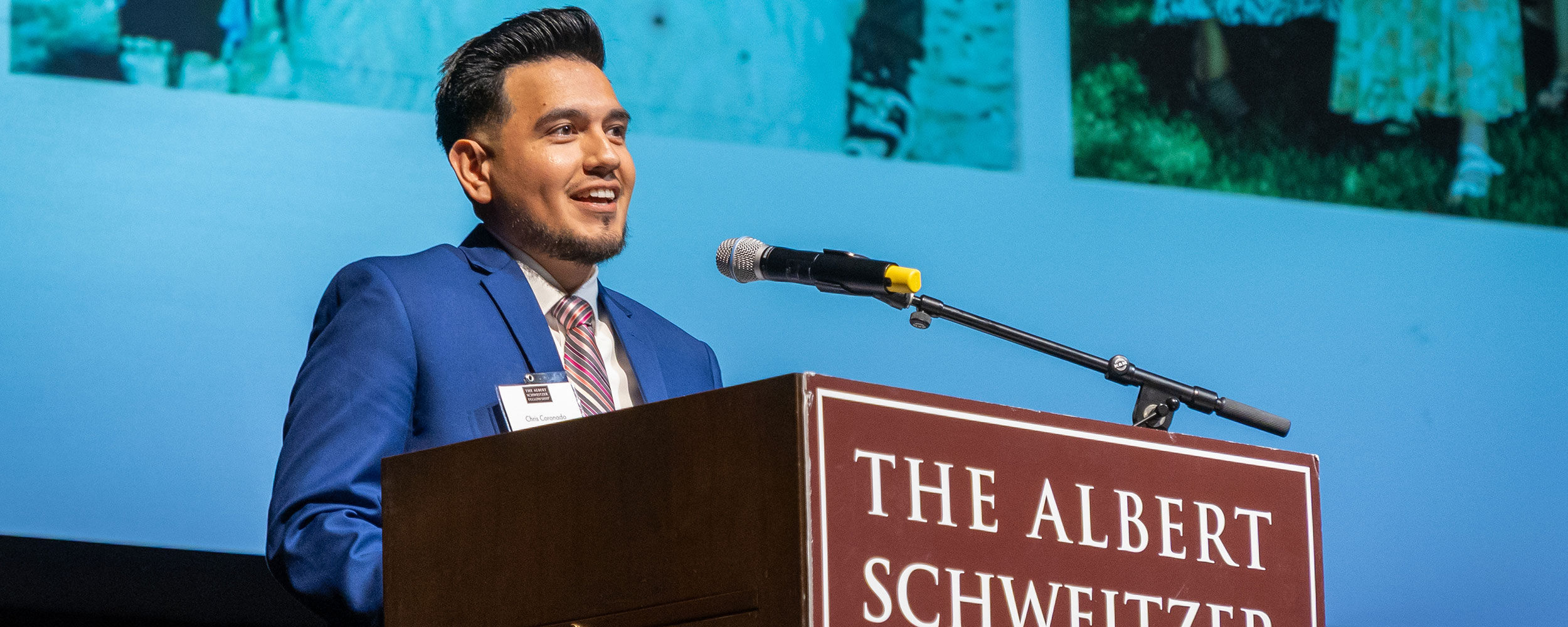 Christopher Coronado, OSU College of Osteopathic Medicine student, presenting his project at the Tulsa Schweitzer Fellowship Annual Celebration.