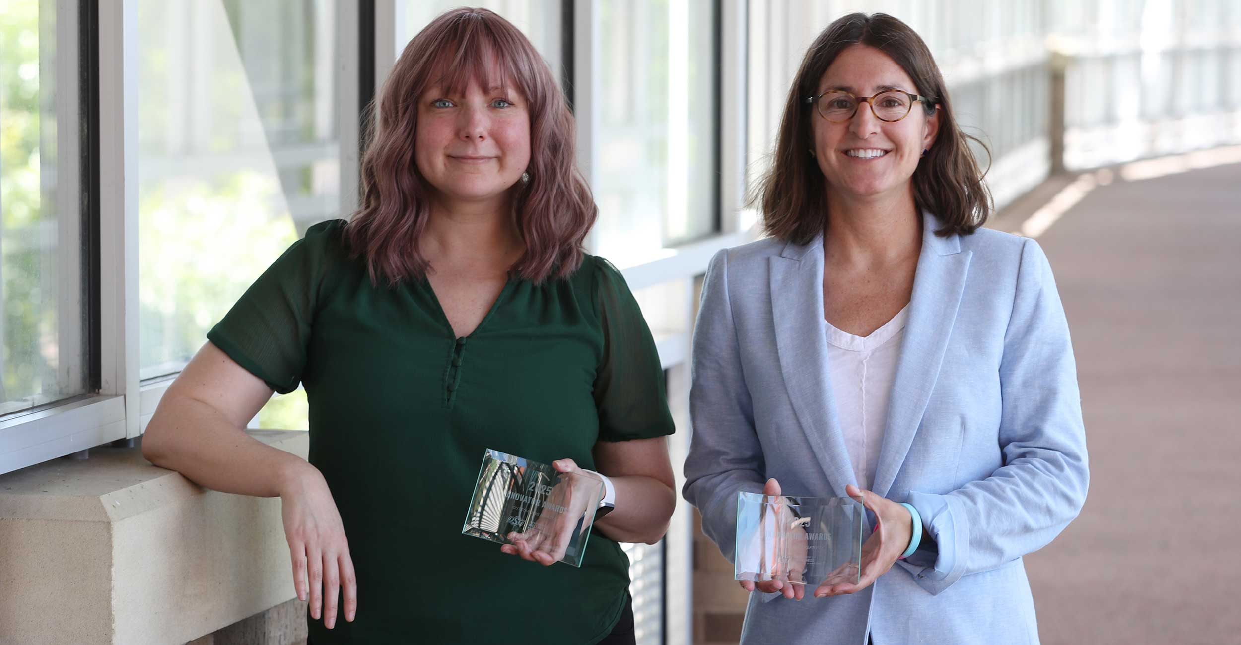 Wellness Innovator award winners Jessica Johnson (left) and Sara Vizza at the OSU Center for Health Sciences.