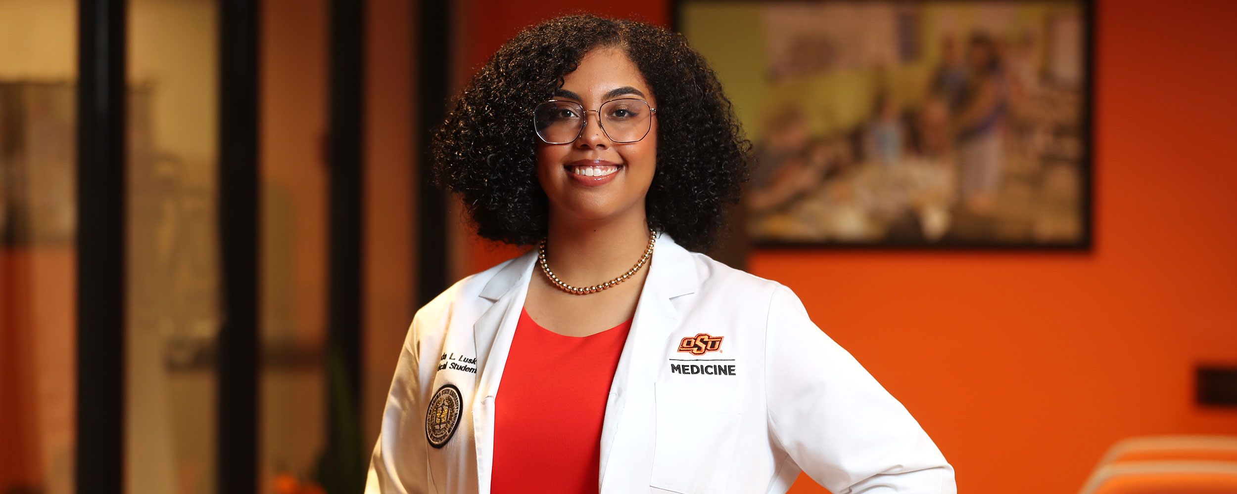 Jada Lusk, OSU-COM student and ElevateMeD Scholarship recipient at the OSU Center for Health Sciences.