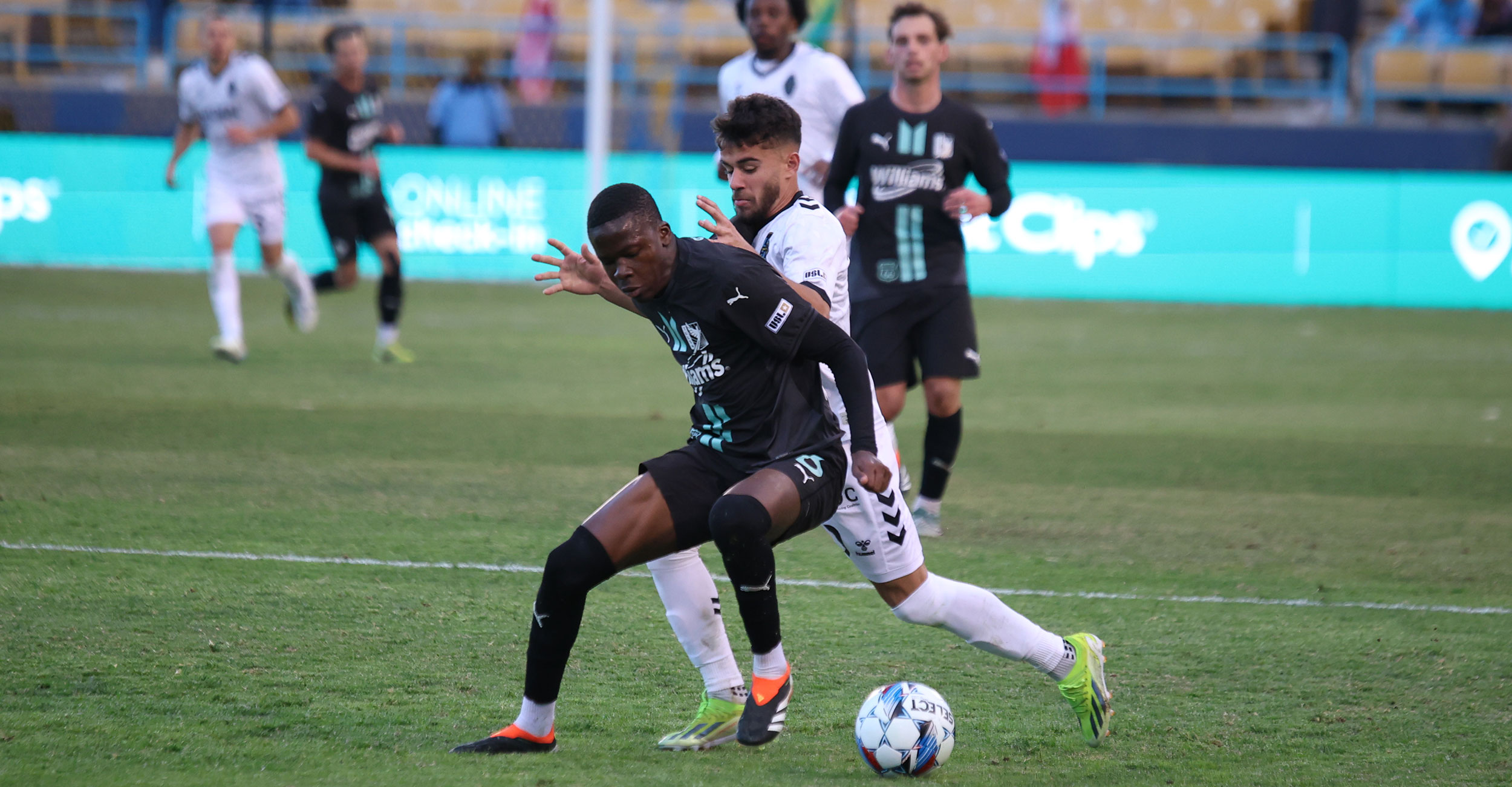 FC Tulsa soccer players play during a home game at ONEOK Field in Tulsa.