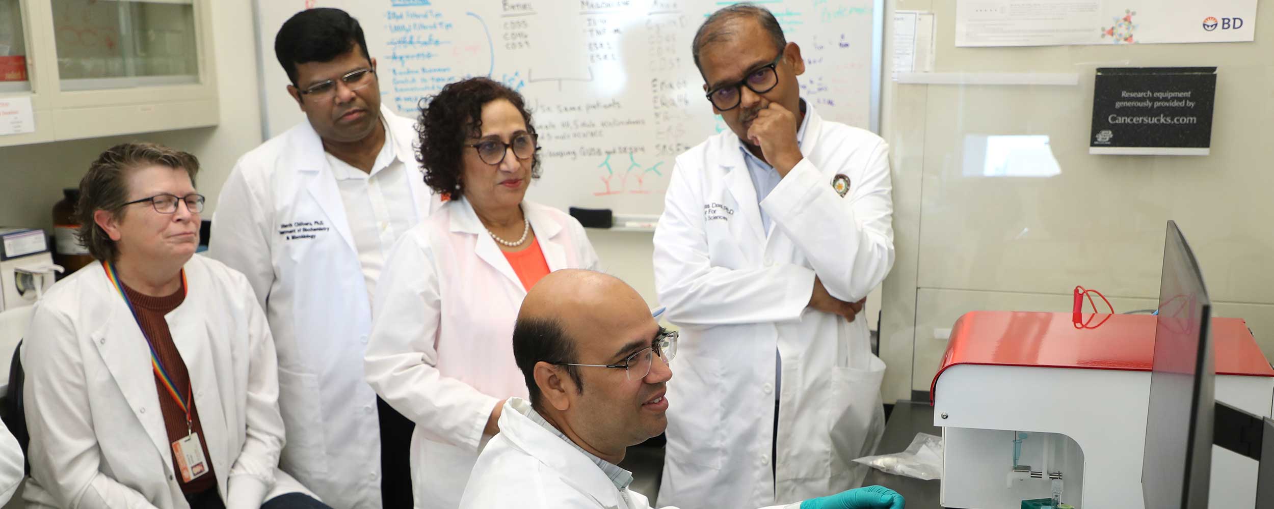Hemant Agrawal, Ph.D., the director of Flowcytometry Solutions, leads a training session for members of the OSU Center for Health Sciences biomedical sciences department.