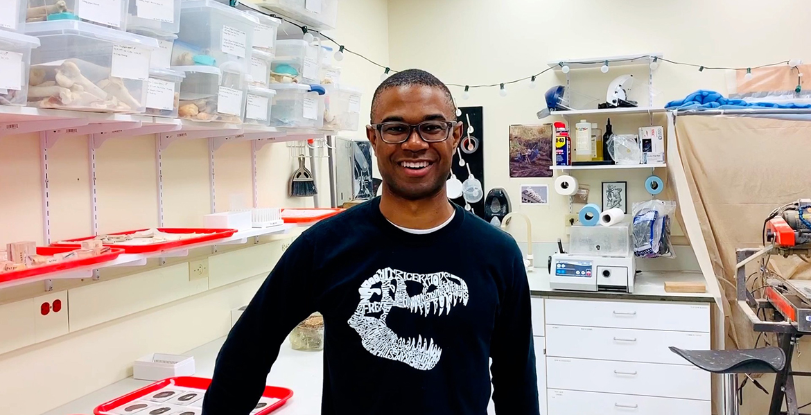 OSU-CHS Anatomy and Vertebrate Paleontology student Evan Johnson-Ransom in one of the department's lab spaces.