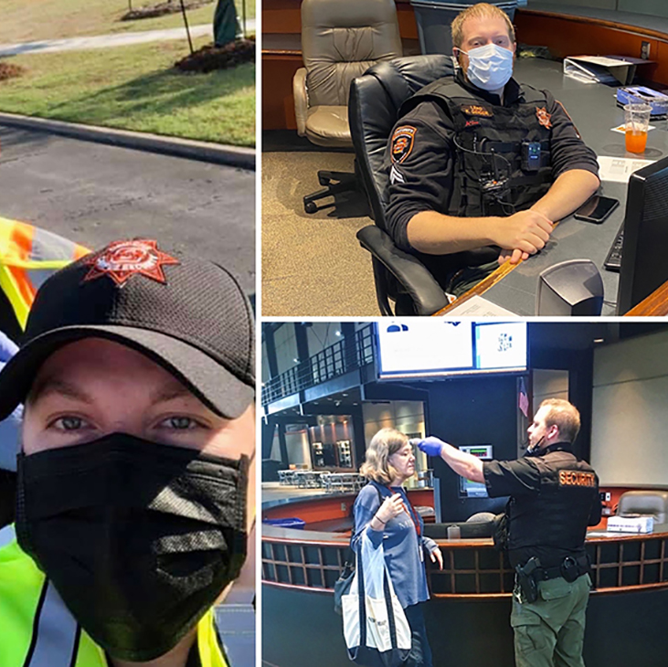 OSU-CHS Security Officers wear protective masks and equipment while serving the OSU-CHS campus during the COVID-19 pandemic.