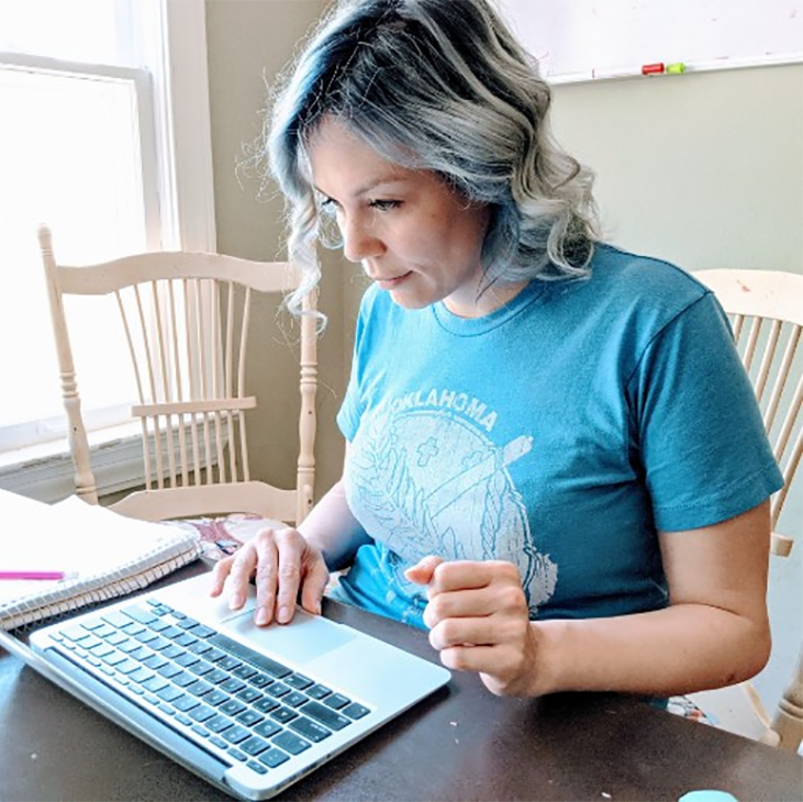 Rebecca Gaglia works on Makers4Medicine orders at home.