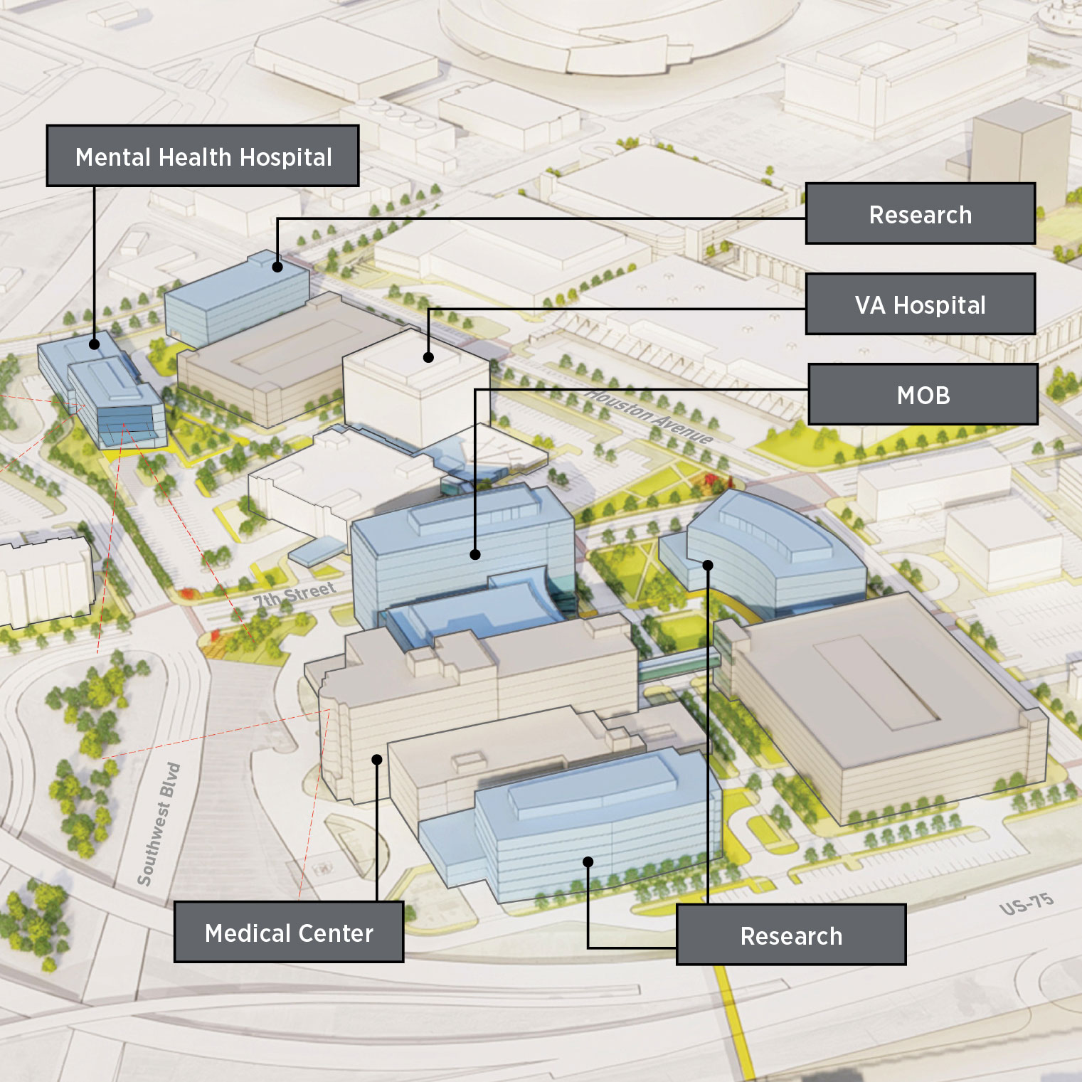 Rending of the OSU Medicine Health Care Campus expansion.