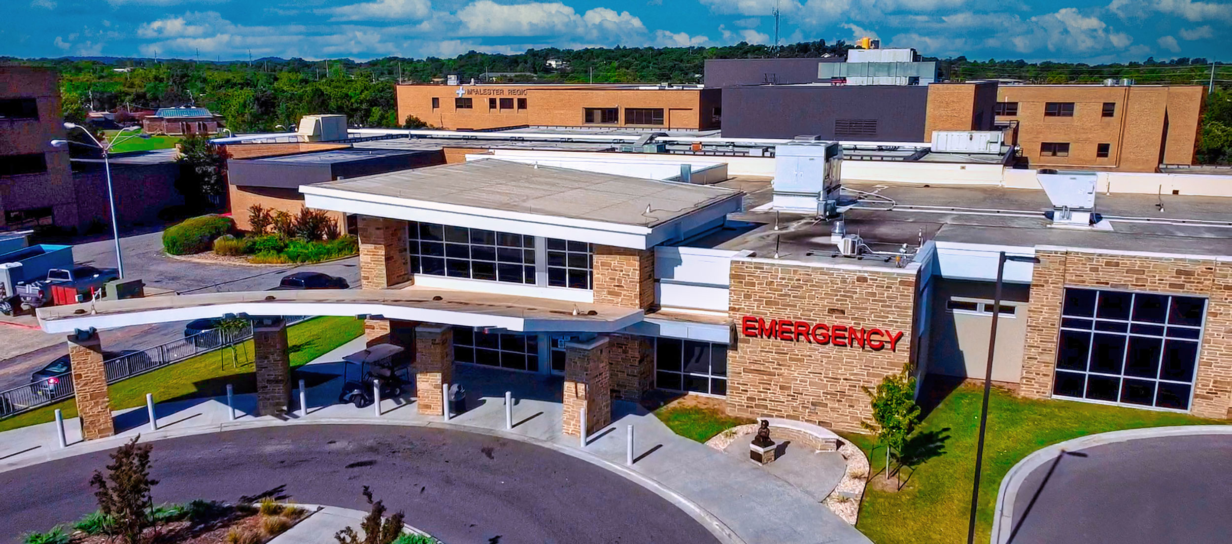 Aerial photo of the emergency department at McAlester Regional Health Center in McAlester, OK. COURTESY