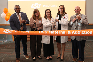 From left, Tulsa Mayor Monroe Nichols; Kimberly Butler, senior program officer at the George Kaiser Family Foundation; Dr. Kelly Dunn, chief of addiction medicine and vice chair of psychiatry and behavioral sciences at OSU Center for Health Sciences;